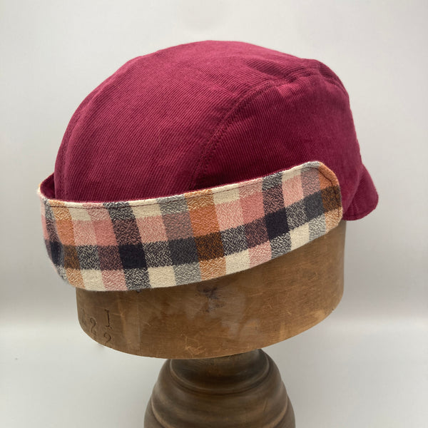 Berry & Navy Flannel Winter Trapper Cap