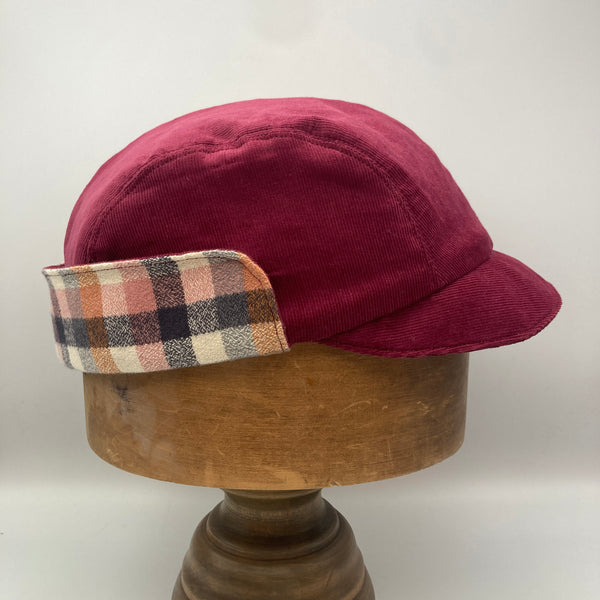 Berry & Navy Flannel Winter Trapper Cap